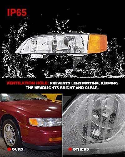 Headlight Assembly for 1994-1997 Accord, Chrome Housing, Amber Reflector, Clear Lens, Driver & Passenger Side (Pair)