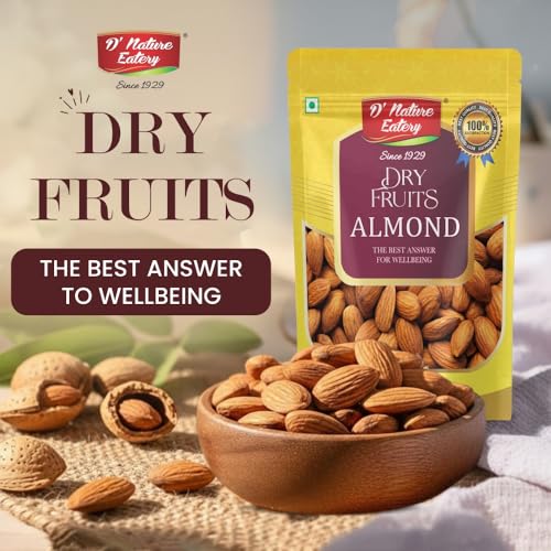 Image of D' Nature Eatery California Almonds 500gm Packed with Vitamin E & Protien Natural Badam | Dry Fruit with Fibre & Healthy Fats | Ideal for Healthy Munching,Recipes & Giftiing (500g, Pack of 1)