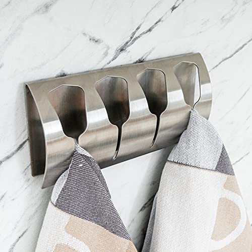 Tatkraft Florida, Porte Serviette Torchon Adhésif, 4 Crochets INOX, Supporte 15 kg