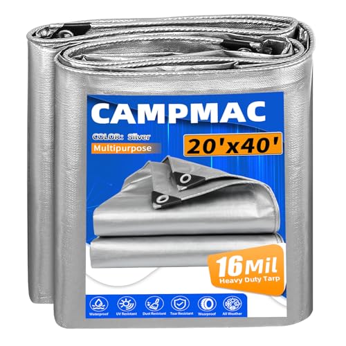 Heavy Duty Tarp 20' X 40', 16 Mil Large Waterproof Tarps, High Durability, UV Resistant, Tear Resistant with Grommets Every 18 Inches for Outdoor