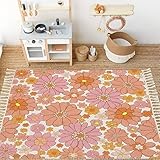 Area Rug Retro Seamless Texture Vintage 70s 60s Style Pink Orange Great for Woven Rug Bedroom Decor Bathroom Powder Room Laundry Kids Playroom Boho Carpet Outdoor Rug Minimalist Home Decor 4x6'