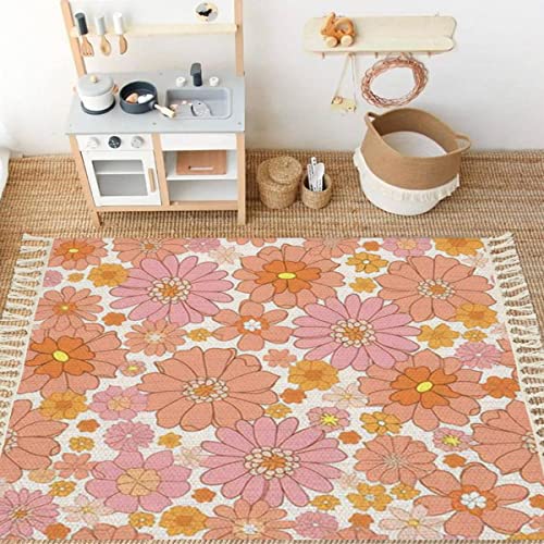 Image of Area Rug Retro Seamless Texture Vintage 70s 60s Style Pink Orange Great for Woven Rug Bedroom Decor Bathroom Powder Room Laundry Kids Playroom Boho Carpet Outdoor Rug Minimalist Home Decor 4x6'