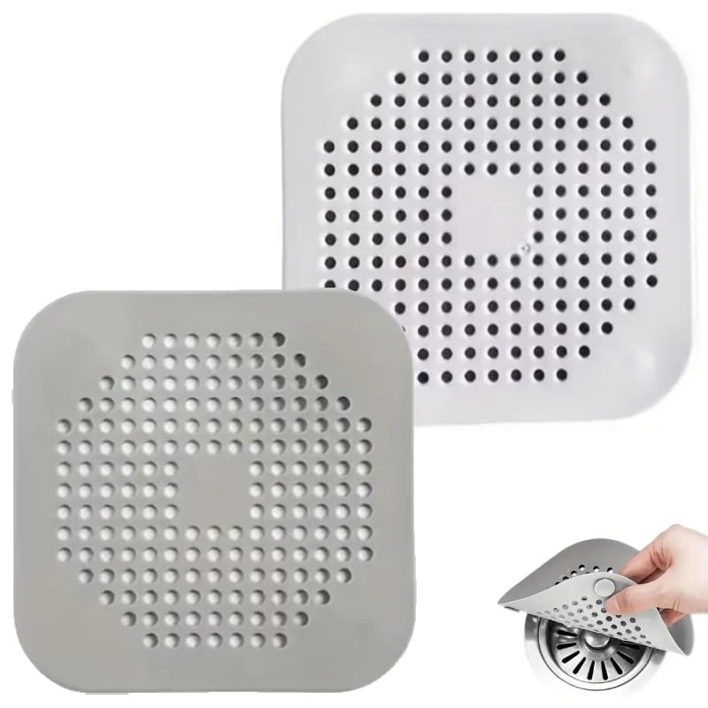 Filtro de Drenaje Plegable de Silicona con Ventosa - Atrapa Pelos para Ducha, Baño y Cocina - Colador de Desagüe Antibloqueo - Tapón Universal para Fregadero, Bañera y Lavabo (Pack)