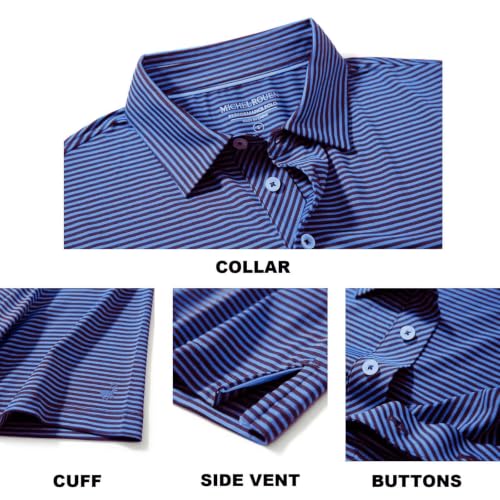 Image of Mens Golf Shirt Moisture Wicking Dry Fit Performance Sport Short Sleeve Striped Golf Polo Shirts for Men