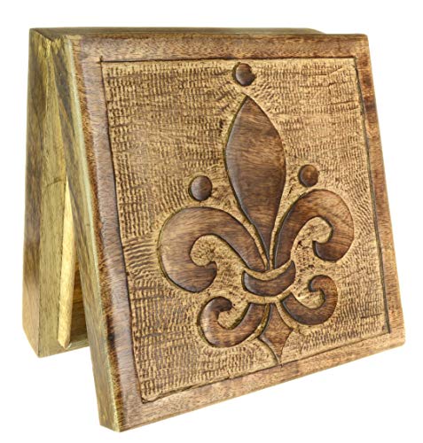 Preisvergleich Produktbild Piquaboo Fleur-De-Lis Quadratisches Massivholz Schmuckstück Aufbewahrungsbox 17x17 cm