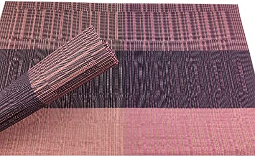 Image of YELONA Dining Table Placemats Set of 8 - Heat-Resistant, Non-Slip, Washable & Stain Resistant Woven PVC Vinyl Table Mats for Kitchen & Dining - 45 x 30 cm, Peach