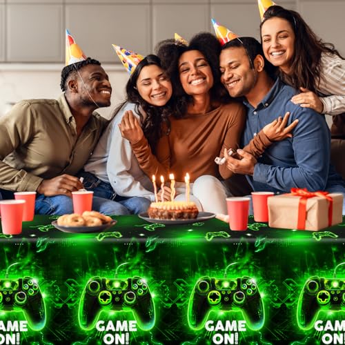 Image of 2Pcs Video Game Tablecloth,Video Game Birthday Party Supplies Neon Gaming Plastic Table Cover Game Level Up Table Decorations for Boys Girls Game Party