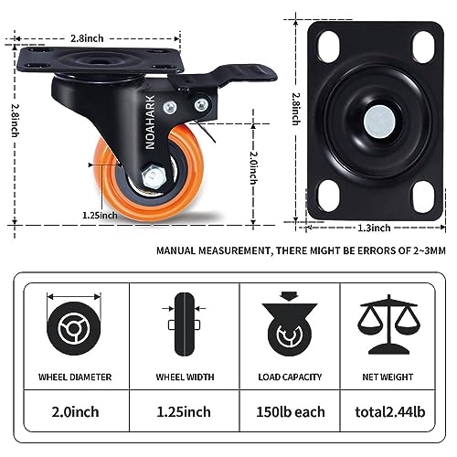 Image of NOAHARK 1.5 inch Furniture Caster Wheel | Heavy Duty upto 700lbs Castor Wheel | 360 Degree Rotating and Moving Caster Wheels Suitable for Sofa, Bed, Chairs, Tables, Cabinets etc (4, 1.5 Inch)
