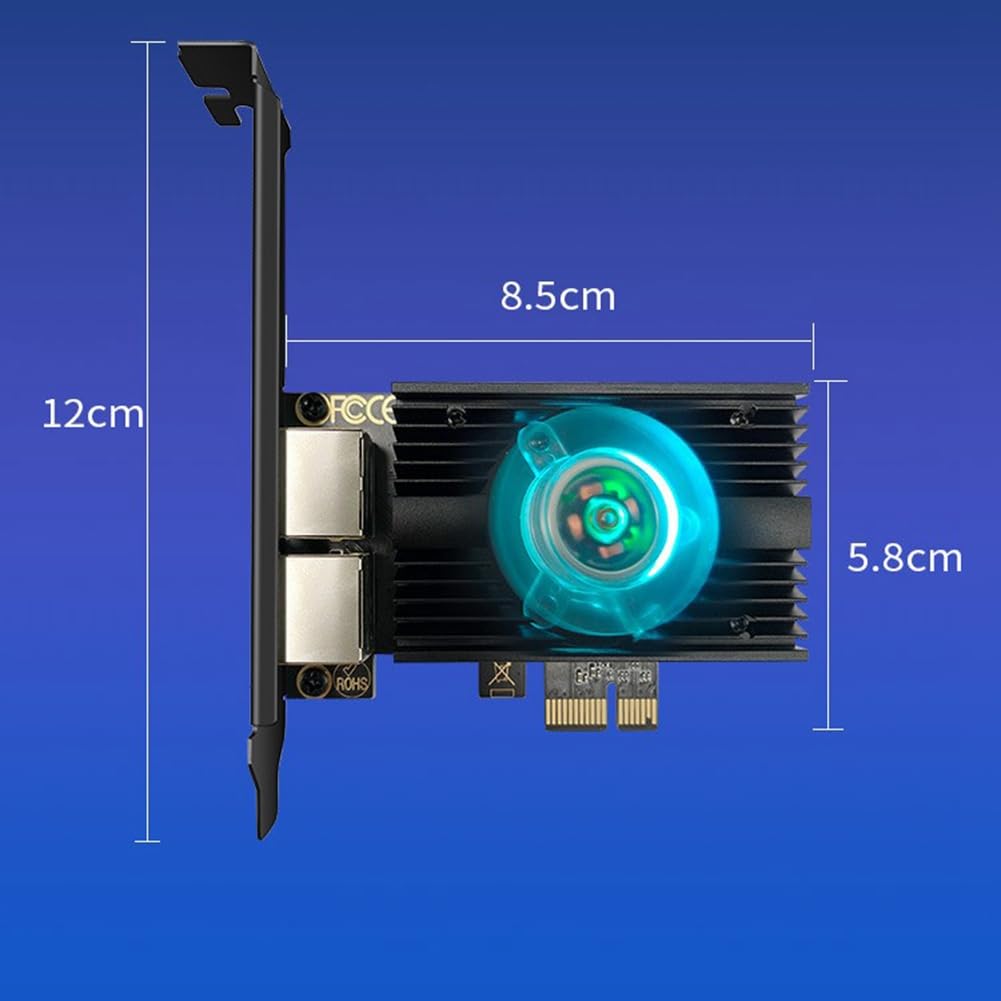 Loufy Scheda di Rete da 2500 Mbps Pcie A RJ45 I226-V Scheda di Rete Gigabit Ethernet da 2,5 G A Doppia Porta 100/1000/2500 Mbps per Desktop Nero 1 PZ