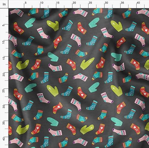 Image of Soimoi Gray Rayon Fabric Socks & Gloves Folk Art Print Sewing Fabric Meter 42 Inch Wide