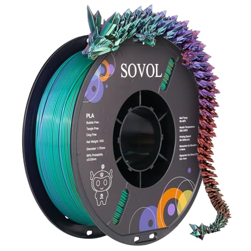 Image of Sovol PLA Filament Silk Tri Color Co-Extrusion 1.75mm, 3D Printer Filament 1kg / 2.2lbs, Shiny Silk Bronze Purple Green 3 in 1 Coextrusion PLA Material + /-0.03mm