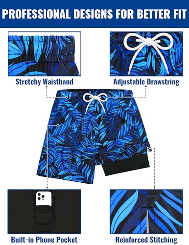 Sarfel Mens Swim Trunks with Compression Liner Mens Bathing Suit 7 Inch Inseam Men's Board Shorts Quick-Dry Swim Shorts Men4