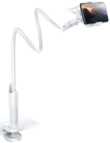 Lamicall Phone Holder, Gooseneck Mount, Compatible with 4-7'' Smartphones and Desktops, Adjustable Arm and Non-Slip Base, Easy to Install and Use - White