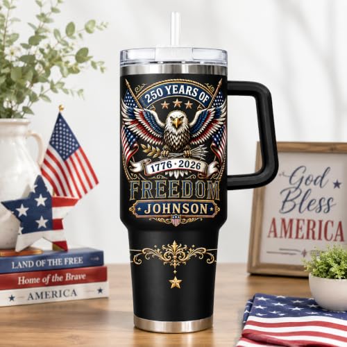 Image of Personalized 250th Anniversary Of America Tumbler - Custom Patriotic USA Flag 1776-2026 Gifts - US Eagle Freedom Tumbler 40oz A17 - American Flag Independence Celebration Gifts For Men, Women