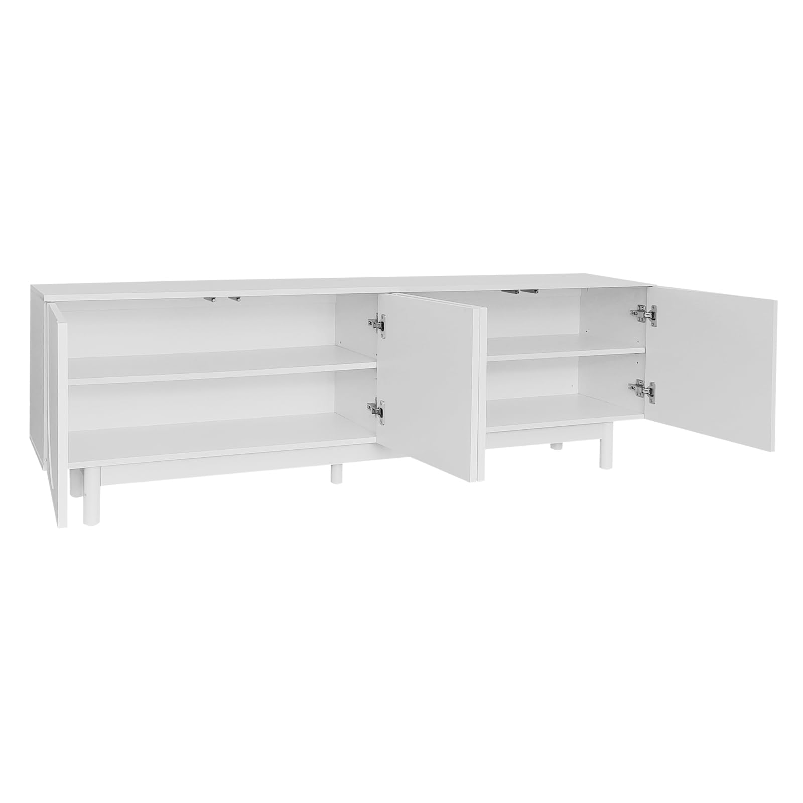 Meuble TV 175x38x56cm, léger de Style Luxe, avec 4 Portes texturées, séparateurs réglables, Blanc