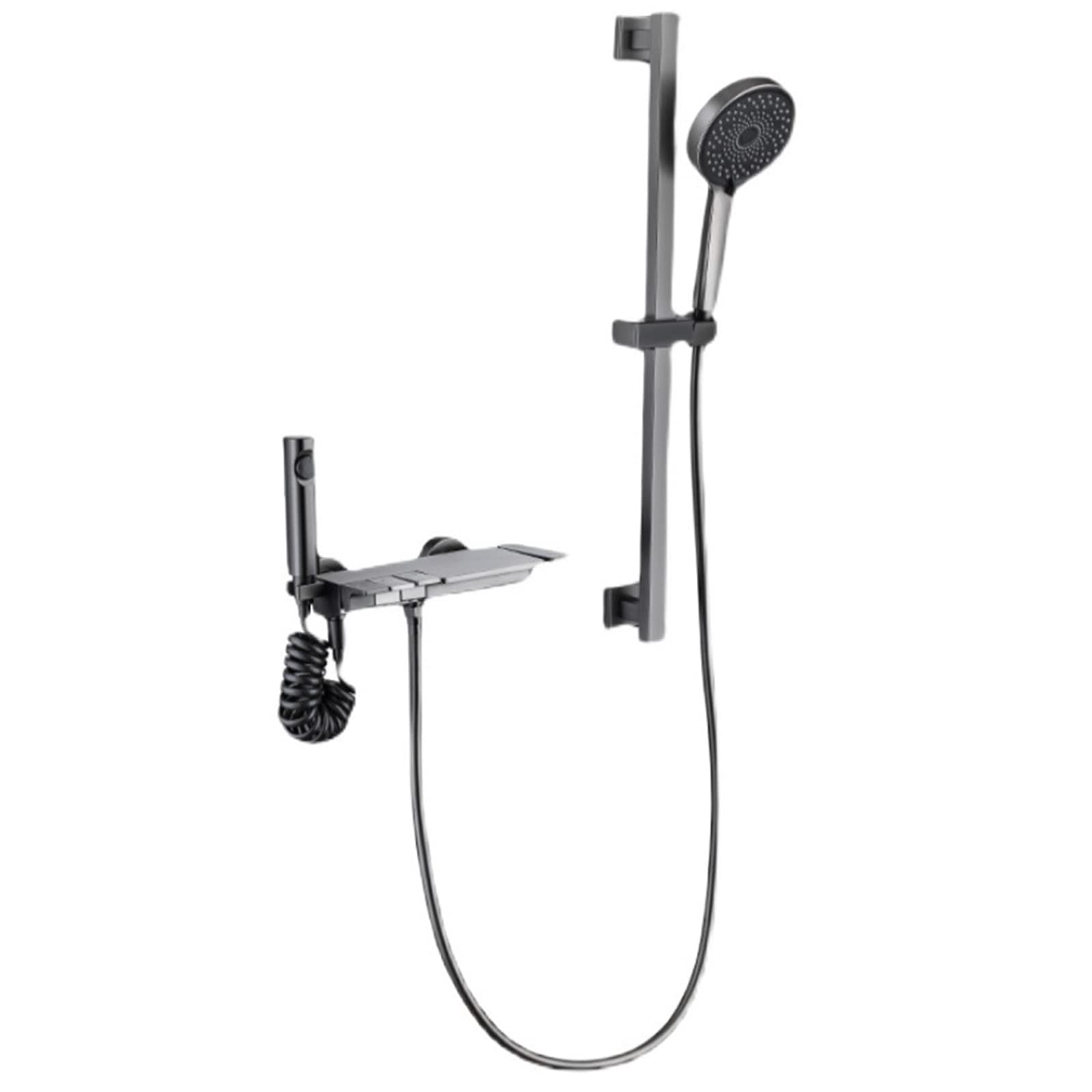 Rubinetto miscelatore a cascata in ottone grigio con pistola a spruzzo multifunzione per vasca da bagno ad alta efficienza
