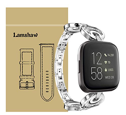 Damen Edelstahl Bracelet Kompatibel für Fitbit Versa 2, Kristall Rhinestone Diamant Uhrenarmband für Fitbit Versa 2 Fitness-Smartwatch (Silber)