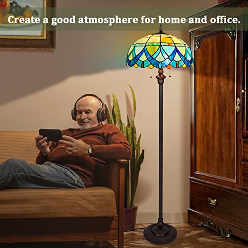 Thatyears Tiffany Floor Lamps Blue Songs Style Stained Glass 16X16X65 Inches Antique Pole Standing Reading Lamps Decor Living Room Bedroom Home Office #TOP2