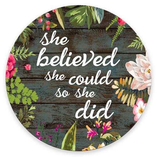 Mouse Pad, She Believed She Could So She Did Inspirational Quotes Mouse Pad, Premium-Textured Mouse Mat Round Non-Slip Rubber Base Computer Mousepads for Office Laptop Desk 7.9×7.9×0.12 inches