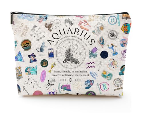 XYZONE Aquarius Gifts for Women, Aquarius Zodiac Cosmetics Bag, Travel Makeup Bags, Aquarius Birthday Gifts for Women & Astrology Lovers