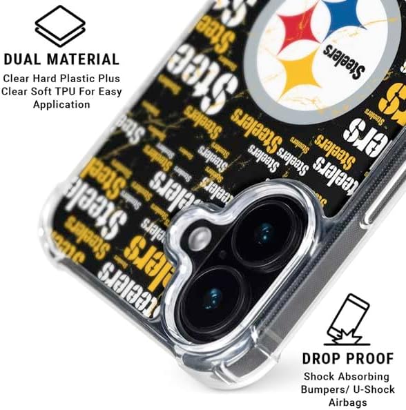 Skinit Clear Phone Case Compatible with iPhone 17 - Officially Licensed NFL Pittsburgh Steelers Black Blast Design