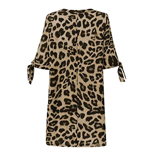 Qwent Vestidos de praia femininos com estampa de meia manga curta casual minivestido sexy de leopard