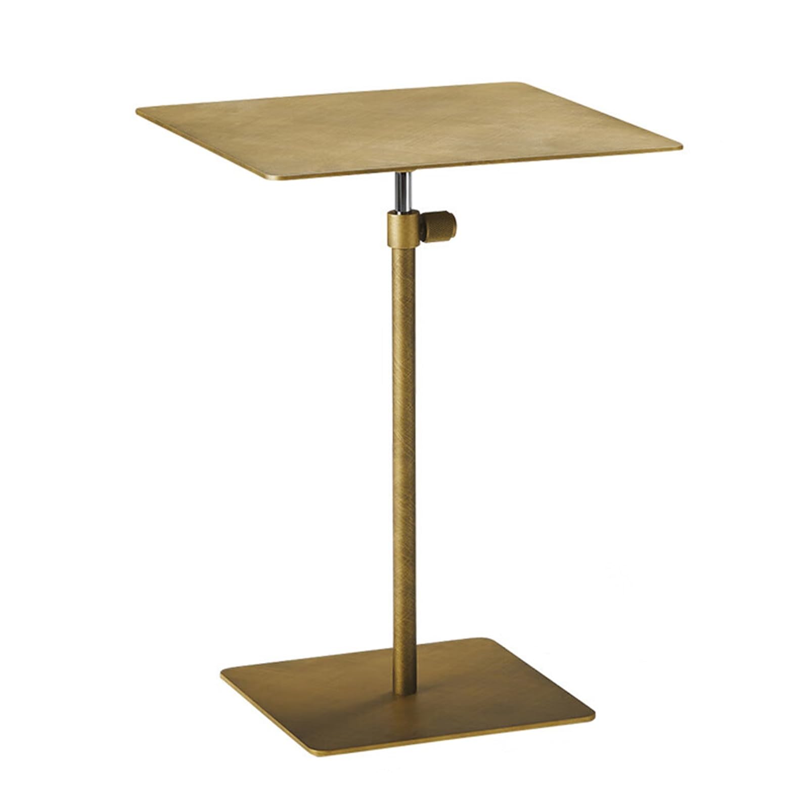 Mesa moderna para sala de estar en acero inoxidable dorado con altura regulable