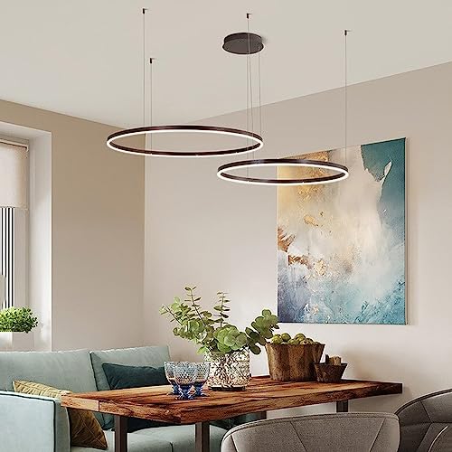 Chandelier LED dimmable à 5 bagues suspension noire moderne pour salon - 5