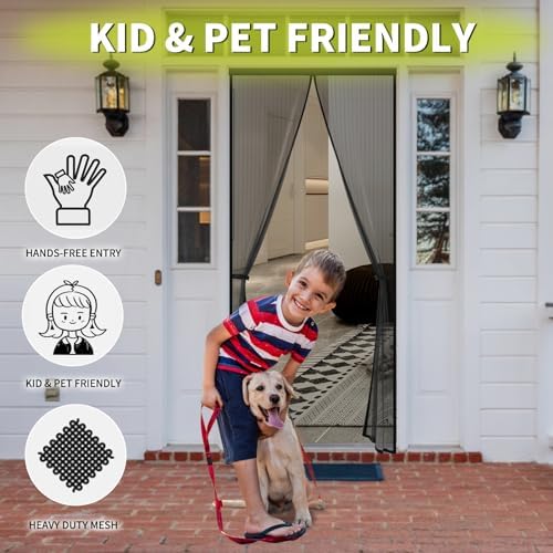 Iduontis Magnetic Screen Door - Fits Door Opening 36 x 82 in, Actual Screen Size 38"x83", Hands Free Mesh Partition,Heavy Duty Curtain Keeps Bugs Out, Frame Hook & Loop, Pet and Kid Friendly - 3