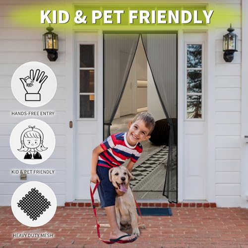 Magnetic Screen Door - Fits Door Opening 36 x 84 in, Actual Screen Size 38"x85", Hands Free Mesh Partition, Heavy Duty Curtain Keeps Bugs Out, Frame Hook & Loop, Pet and Kid Friendly by Iduontis - Used condition - Image 5