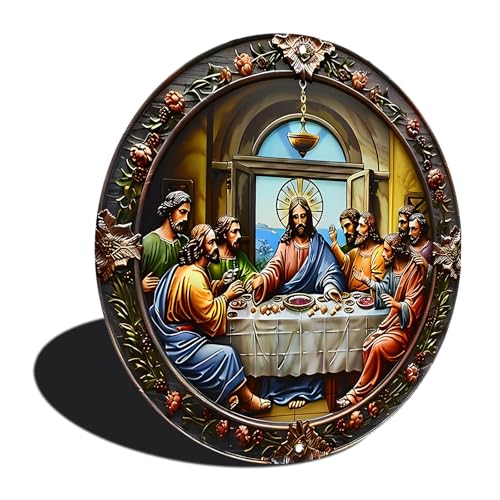 Yiruhe Last Supper Vintage Metal Wall Art – 8x8 Inch Round Aluminum Religious Decor for Home, Church (2487)