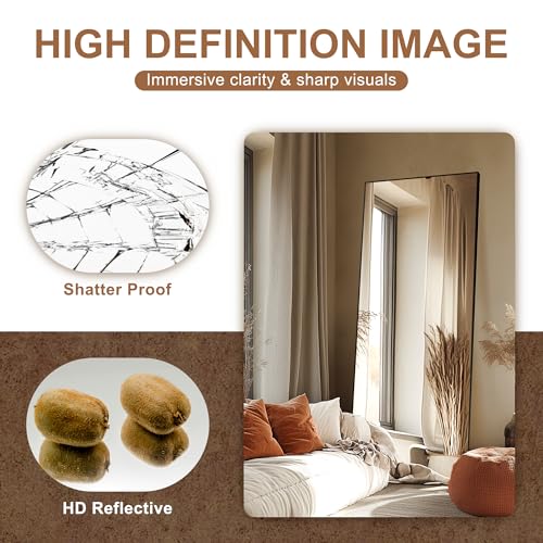 Delma Wall Full Length Mirror,Standing Mirror Full Body,Large Floor for Wall Door Bedroom Bathroom Living Room with Aluminium Frame(with Stand,70x30-Black)