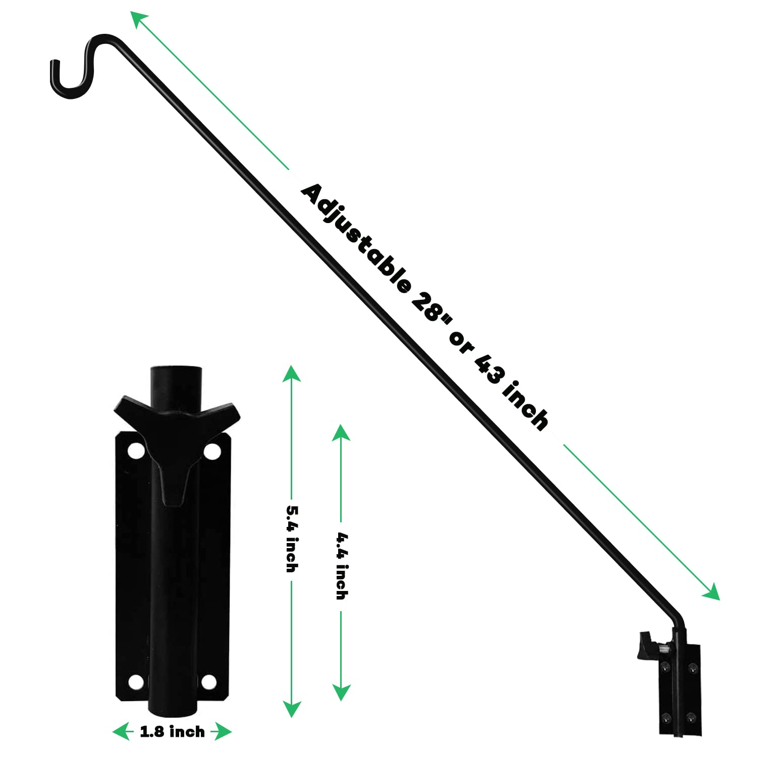 MIXXIDEA Heavy Duty Extended Reach Wall Mounted Deck Hook Wall Pole, Wall Bracket Direction and Length Adjustable Plant Bracket for Bird Feeders, Planters, Suet Baskets, Lanterns, Wind Chimes 2 Packs