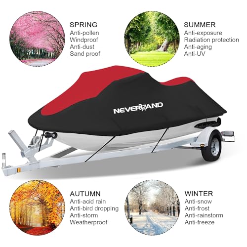 Image of NEVERLAND Waterproof Jet Ski Cover - Compatible with Yamaha Seadoo, Jet Ski Covers 2 3 Seater UV Resistant Heavy Duty Cover with 2 Air Vents Suitable for 2 3 Seater Lengths 115'' to 120 inch(Red)