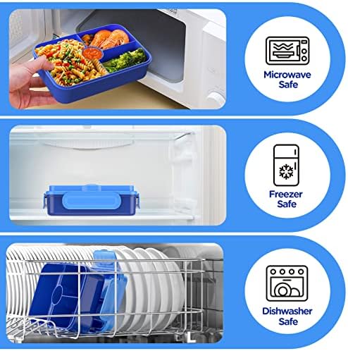 JIM'S STORE Lunch Box Bento Box for Kids Adults, 1100ml Bento Lunch Box with Compartments Leakproof Lunch Container with Cutlery Blue