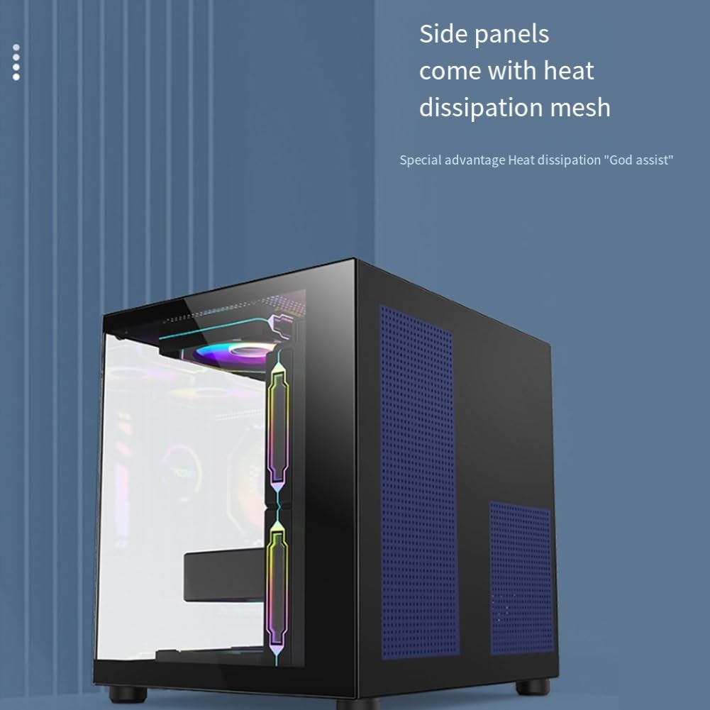 Case per PC Sea View Room per Computer da Gioco Desktop con Scheda Madre M-ATX A Doppio Vetro Temperato su Entrambi I Lati. Cabinet per PC Gamer.