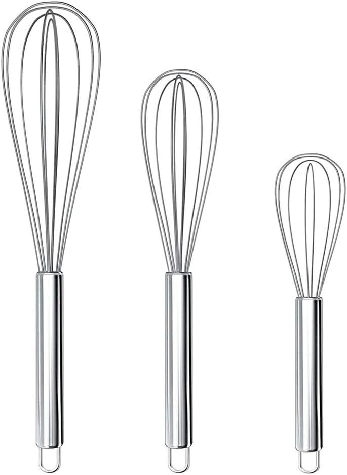 Stainless Steel Whisk Kitchen Whisk Set for Cooking, Blending, Whisking, Beating, Stirring,(8",10",12")