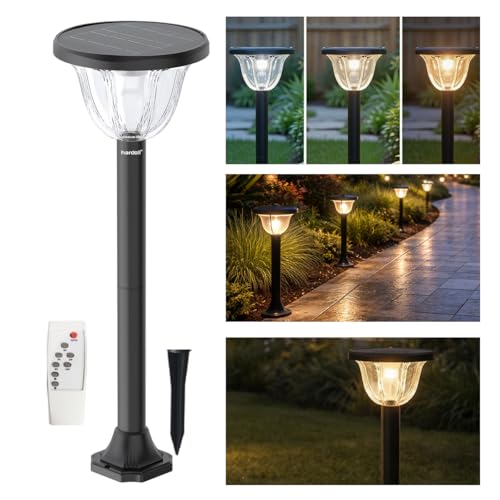 Image of hardoll Solar Gate & Garden Outdoor Lights for Home 4000 mAh LiFePO4 Battery,72 LEDs, IP65 Waterproof,3 Color Modes (Warm /Cool /Neutral), Remote Controlled, Pillar Lamps with Pole (Pack of 1)