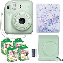 Fujifilm Instax Mini 12 Instant Camera Mint Green + Fuji Film Value Pack 40 Sheets + Shutter Accessories Bundle, Incl. Compatible Carrying Case, Quicksand Beads Photo Album 64 Pockets