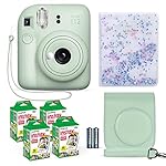 Fujifilm Instax Mini 12 Instant Camera Mint Green + Fuji Film Value Pack (40 Sheets) + Shutter Accessories Bundle, Incl. Compatible Carrying Case, Quicksand Beads Photo Album 64 Pockets