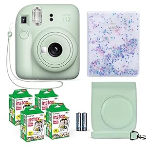 Fujifilm Instax Mini 12 Instant Camera Mint Green + Fuji Film Value Pack (40 Sheets) + Shutter Accessories Bundle, Incl. Compatible Carrying Case, Quicksand Beads Photo Album 64 Pockets