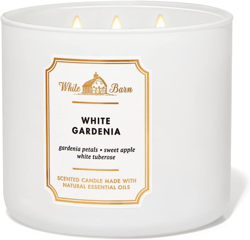 Bath & Body Works, White Barn 3-Wick Candle w/Essential Oils - 14.5 oz - New Core Scents! (White Gardenia)