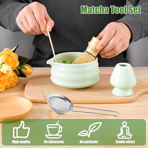 Set tradicional de té Matcha con accesorios cerámicos miniatura 6