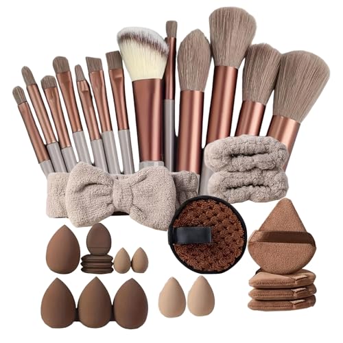 33 Piezas Set De Brochas De Maquillaje, Set De Pinceles De Maquillaje Sintéticos Para Rubor, Sombras De Ojos Y Labios, Herramientas De Maquillajes Con Esponja Para Base Polvos Colorete Contorno