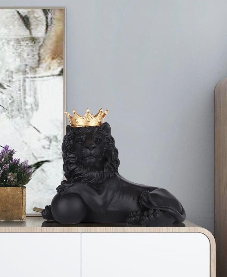王冠 ブラック ライオン オブジェ 彫刻 動物 置物 北欧 インテリア雑貨 黒 王冠 ブラック ライオン オブジェ 彫刻 動物 置物 北欧