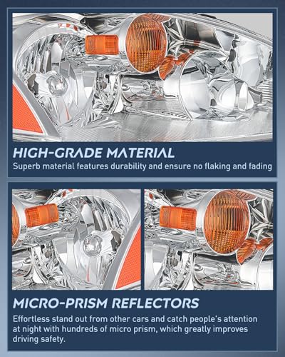 Image of Nilight Headlight Assembly Compatible with 2002 2003 2004 Nissan Altima Chrome Housing Amber Reflector Clear Lens Headlights Replacement Driver and Passenger Side