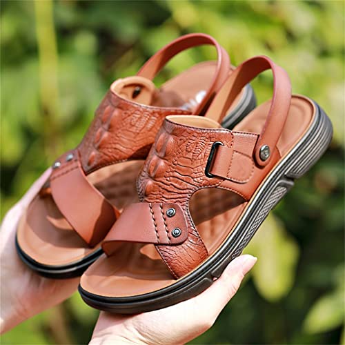 Men's Sandals Slippers Cowhide Genuine Leather Beach Shoes Men's Trend Casual Non-Slip Two Uses Sandals(39)2