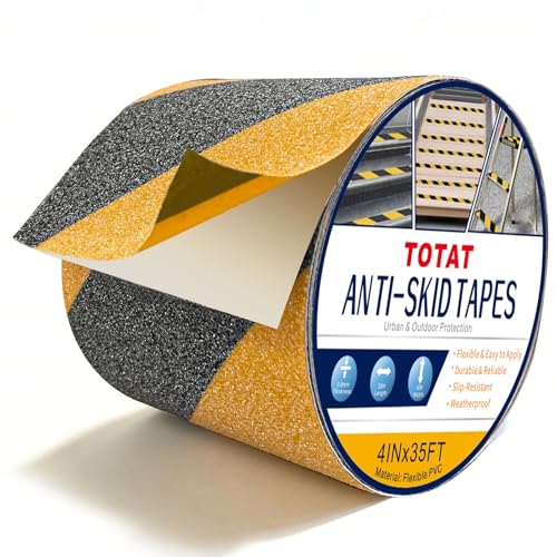 Image of Black & Yellow Anti-Slip Stair Treads Tape, 4 inch x35FT Heavy Duty Non-Skid Grip Tape for Indoor /Outdoor Steps, Bathroom & Pool - PVC Waterproof Safety Traction Tape