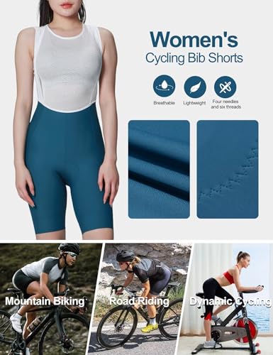 INBIKE Padded Cycling Bibs Women Bike Shorts with Pocket Biking Bibs for Spinning Road Bike MTB Blue Small