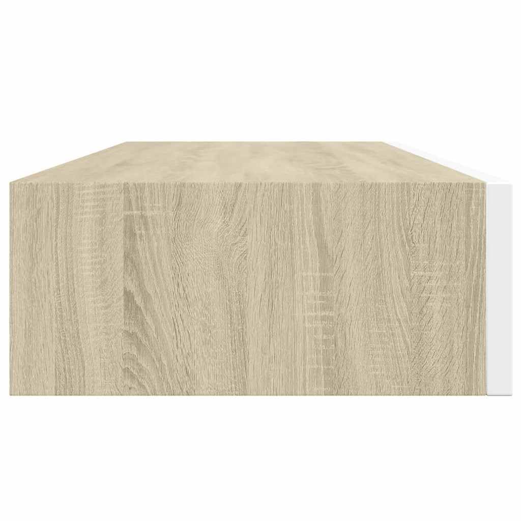 Estante de Pared con cajón de MDF (Roble y Blanco, 60 x 23,5 x 10 cm), Mobiliario Estanterías Estantes y estanterías, Marrón, 5kg